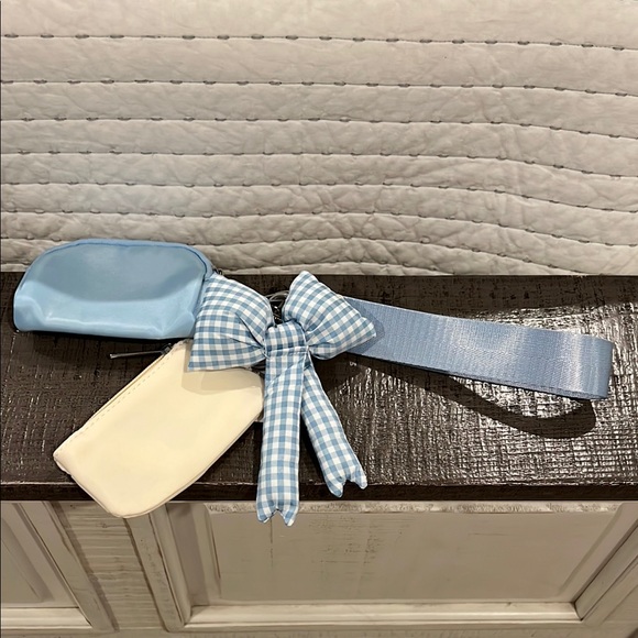 🎀Cute Blue Bow Double Wristlet Coin purse Keychain - Picture 3 of 16